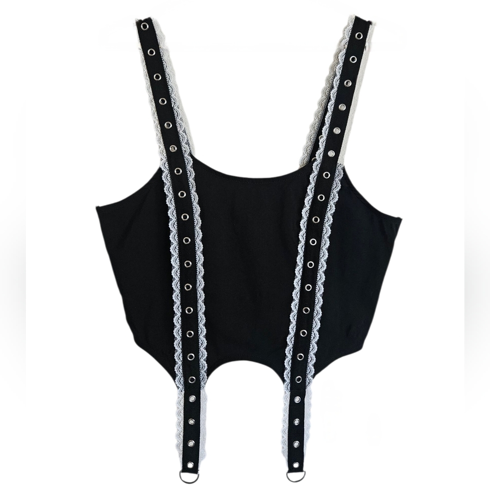 Hot Topic Black Lace and Grommet Cropped Top Size XL